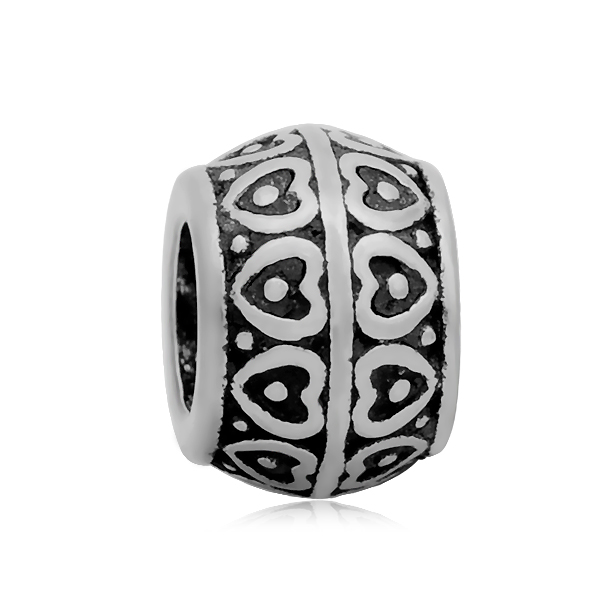 PandaHall Vintage Rondelle with Heart 316 Stainless Steel European Bead, Large Hole Beads, Antique Silver, 10x7mm, Hole: 5mm Stainless Steel...