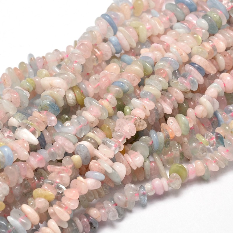 PandaHall Natural Morganite Chip Beads Strands, 5~14x4~10mm, Hole: 1mm; about 15.5"~16.1" Morganite Chip