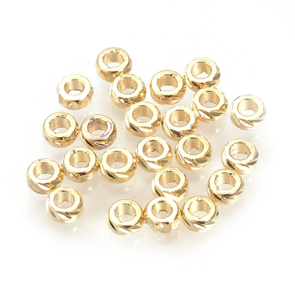 PandaHall Brass Bead Spacers, Real Gold Plated, Ring, Golden, 3x1.5mm, Hole: 1.5mm Brass Ring