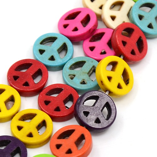 PandaHall Peace Sign Synthetic Turquoise Beads Strands, Dyed, Mixed Color, 12x3mm, Hole: 1mm; about 33pcs/strand, 15.75" Synthetic Turquoise...