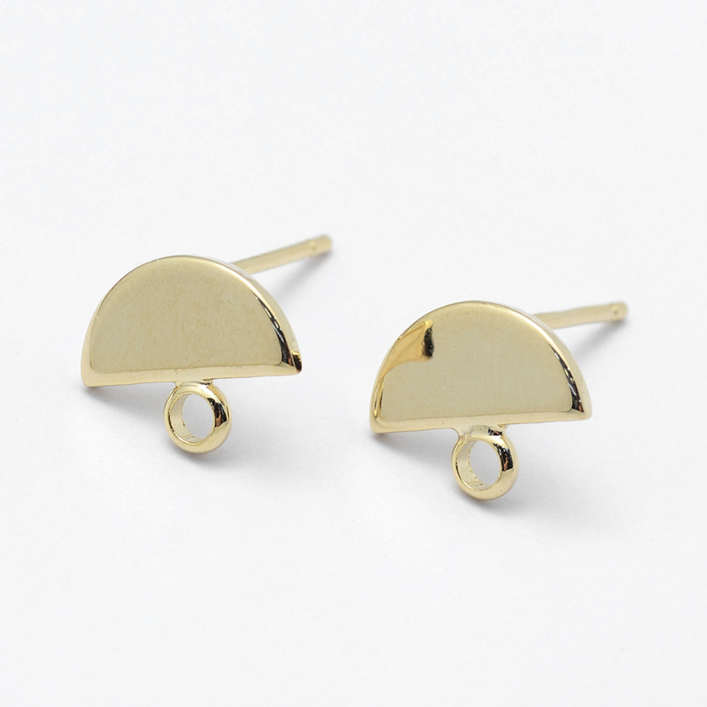 PandaHall Brass Stud Earring Findings, with Steel Pins, Long-Lasting Plated, Real 18K Gold Plated, Umbrella, 8x10x1mm, Hole: 1.5mm; Pin...