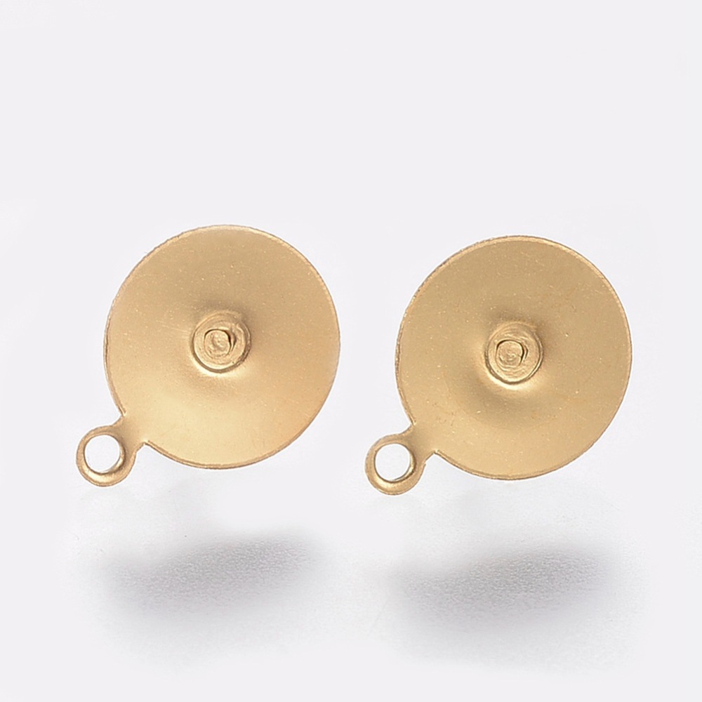 PandaHall 304 Stainless Steel Stud Earring Findings, Flat Round, Golden, 12.5x10x0.5mm, Hole: 1.5mm; Pin: 0.7mm Stainless Steel