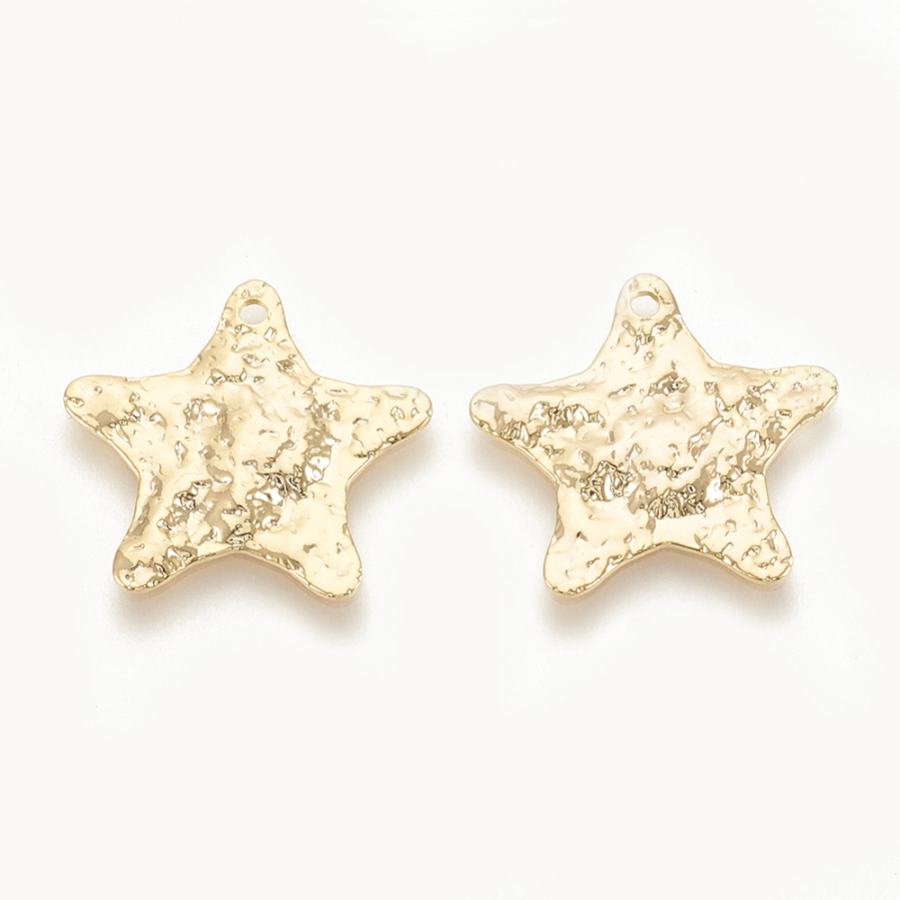 PandaHall Brass Pendants, Star, Real Gold Plated, 18x19x1.5mm, Hole: 1mm Brass Star