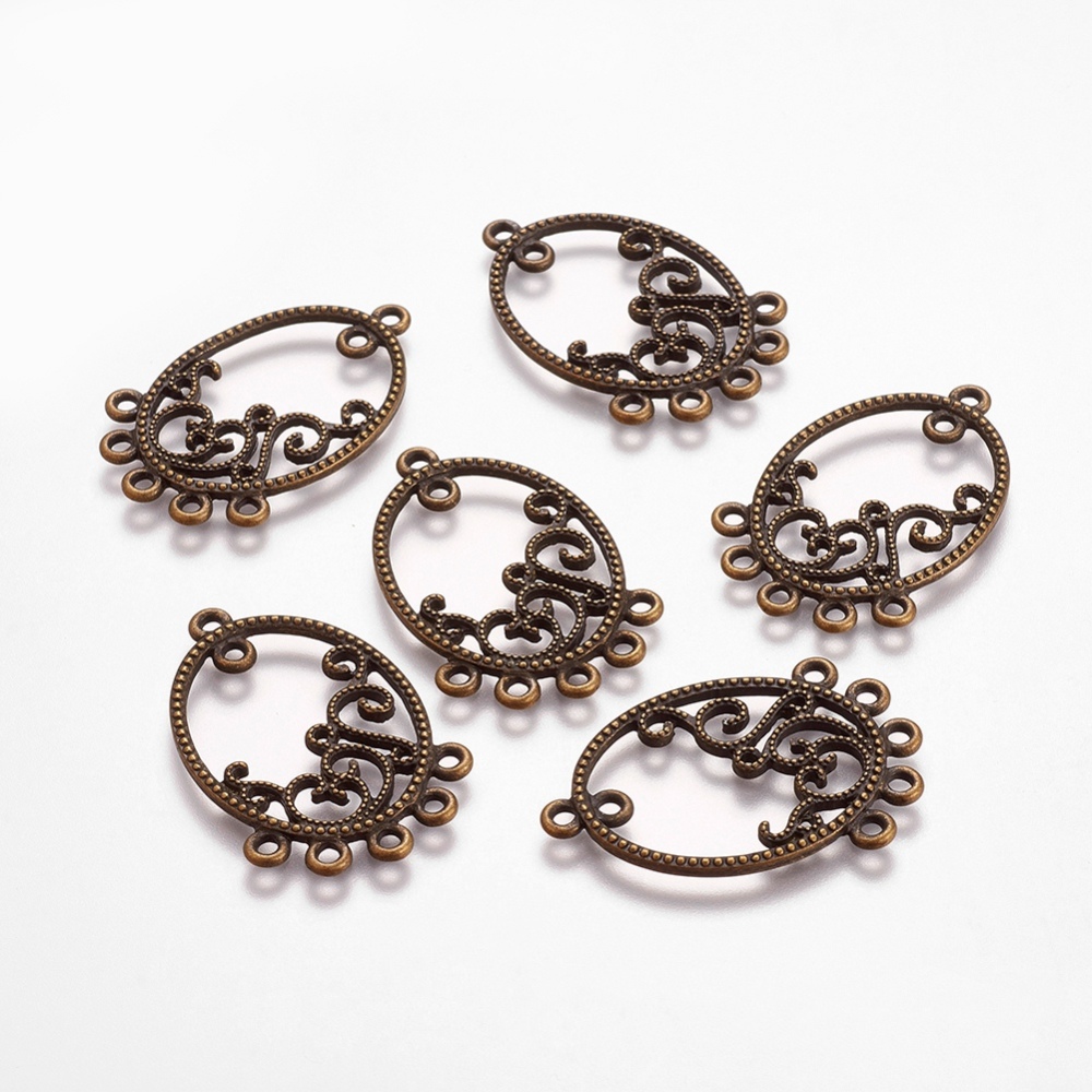 PandaHall Chandelier Component, Alloy Links, Lead Free and Cadmium Free, Oval, Antique Bronze, about 39mm long, 23.5mm wide, 1.5mm thick...