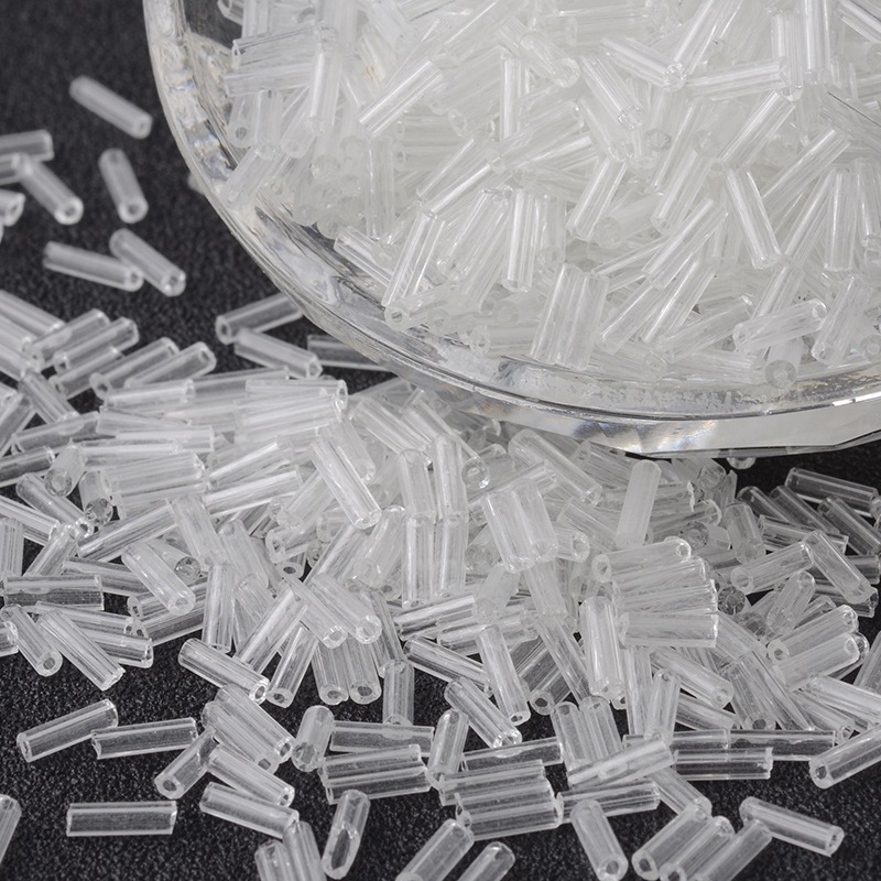 PandaHall Tube Transparent Round Hole Glass Bugle Beads, Clear, 6~7x1.5~2mm, Hole: 0.5mm; about 12500pcs/450g Glass Clear