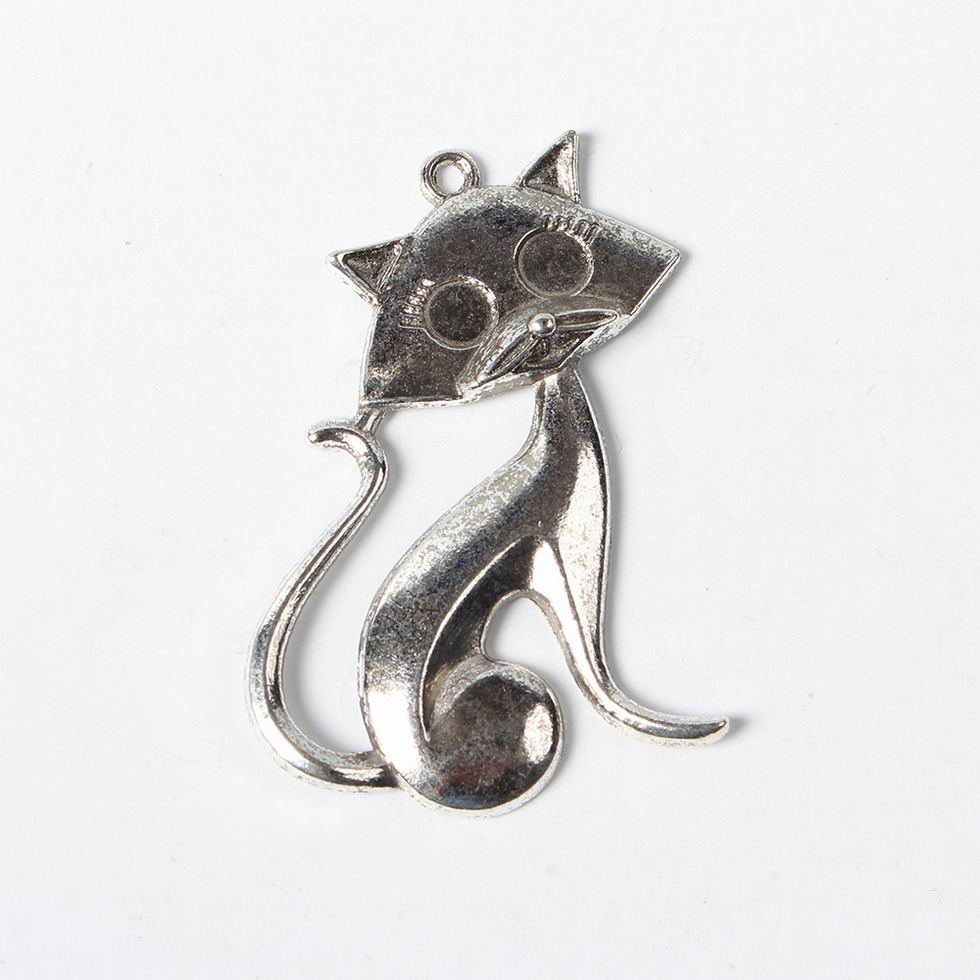PandaHall Tibetan Style Alloy Pendants, Cadmium Free & Nickel Free & Lead Free, Cat, Antique Silver, 46x30x5mm, Hole: 2mm Alloy Cat