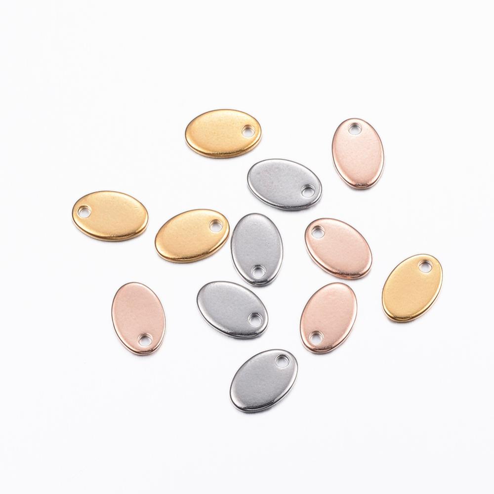 PandaHall 304 Stainless Steel Charms, Oval, Mixed Color, 9x6x0.8mm, Hole: 1mm Stainless Steel Oval Multicolor