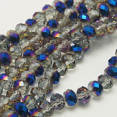 PandaHall Electroplate Glass Faceted Rondelle Beads Strands, Half Plated, Blue, 8x5mm, Hole: 1mm; about 72pcs/strand, 16.5" Glass Rondelle...