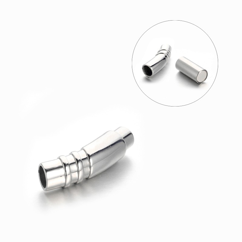 PandaHall Column 304 Stainless Steel Magnetic Clasps, Stainless Steel Color, 34.5x9mm, Hole: 6mm Stainless Steel Column