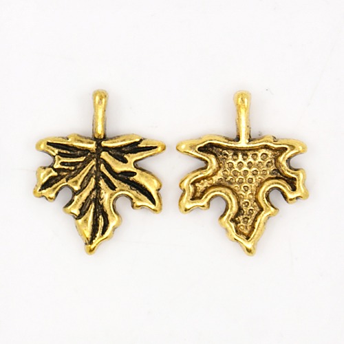 PandaHall Tibetan Antique Golden Pendants, Lead Free, Cadmium Free and Nickel Free, Maple Leaf, 14mm wide, 17mm long, hole: 1.5mm Alloy Leaf