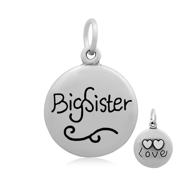 PandaHall 316 Stainless Steel Enamel Pendants, Flat Round with Word Big Sister, Stainless Steel Color, 21x18x4mm, Hole: 5mm Stainless...