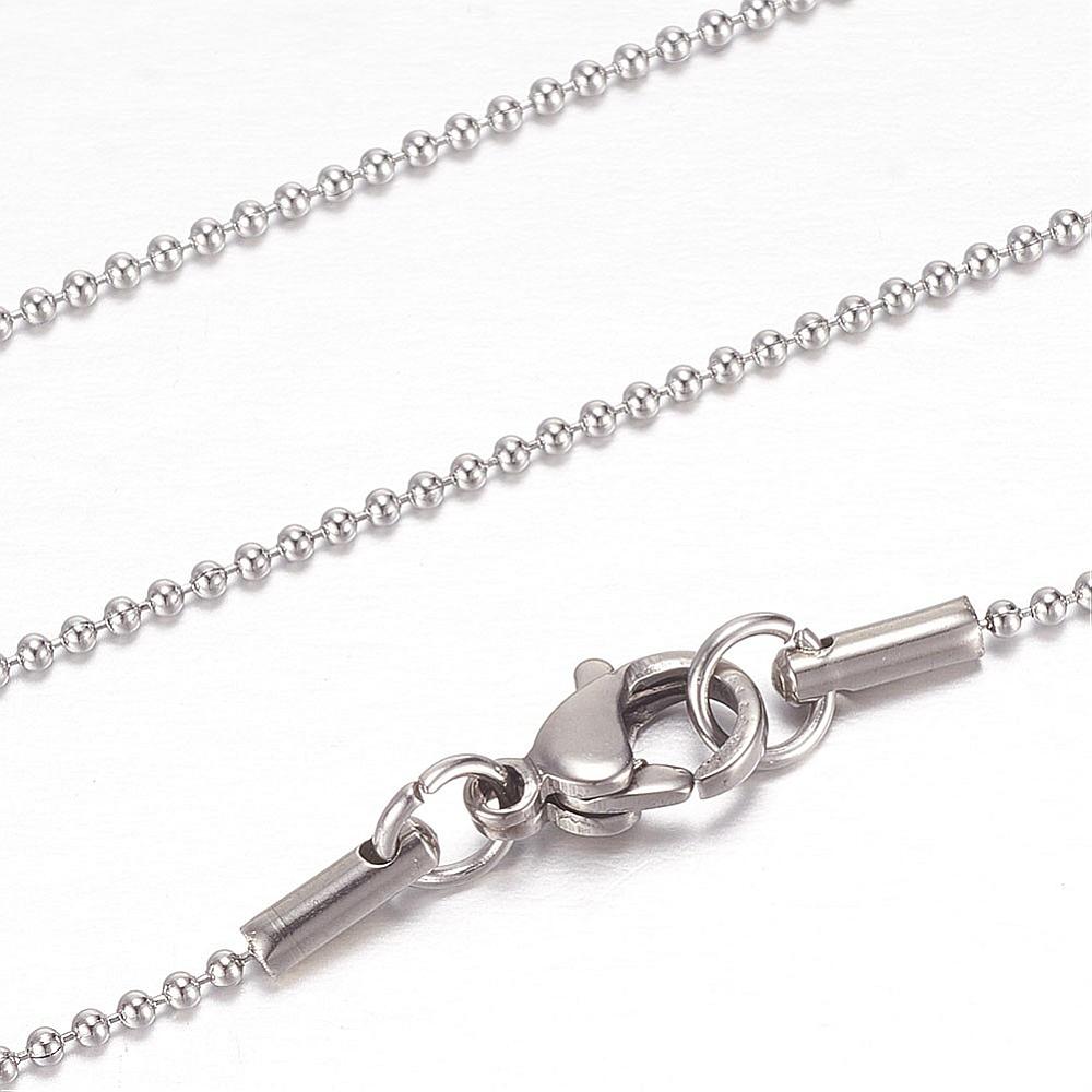 PandaHall 304 Stainless Steel Ball Chain Necklaces, with Lobster Claw Clasps, Stainless Steel Color, 20.4"(52cm); 1mm Stainless Steel