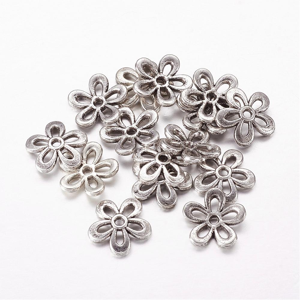 PandaHall Tibetan Silver Bead Caps, Lead Free and Cadmium Free, Flower, Antique Silver, about 11.5mm in diameter, 2.5mm thick, hole: 1mm...