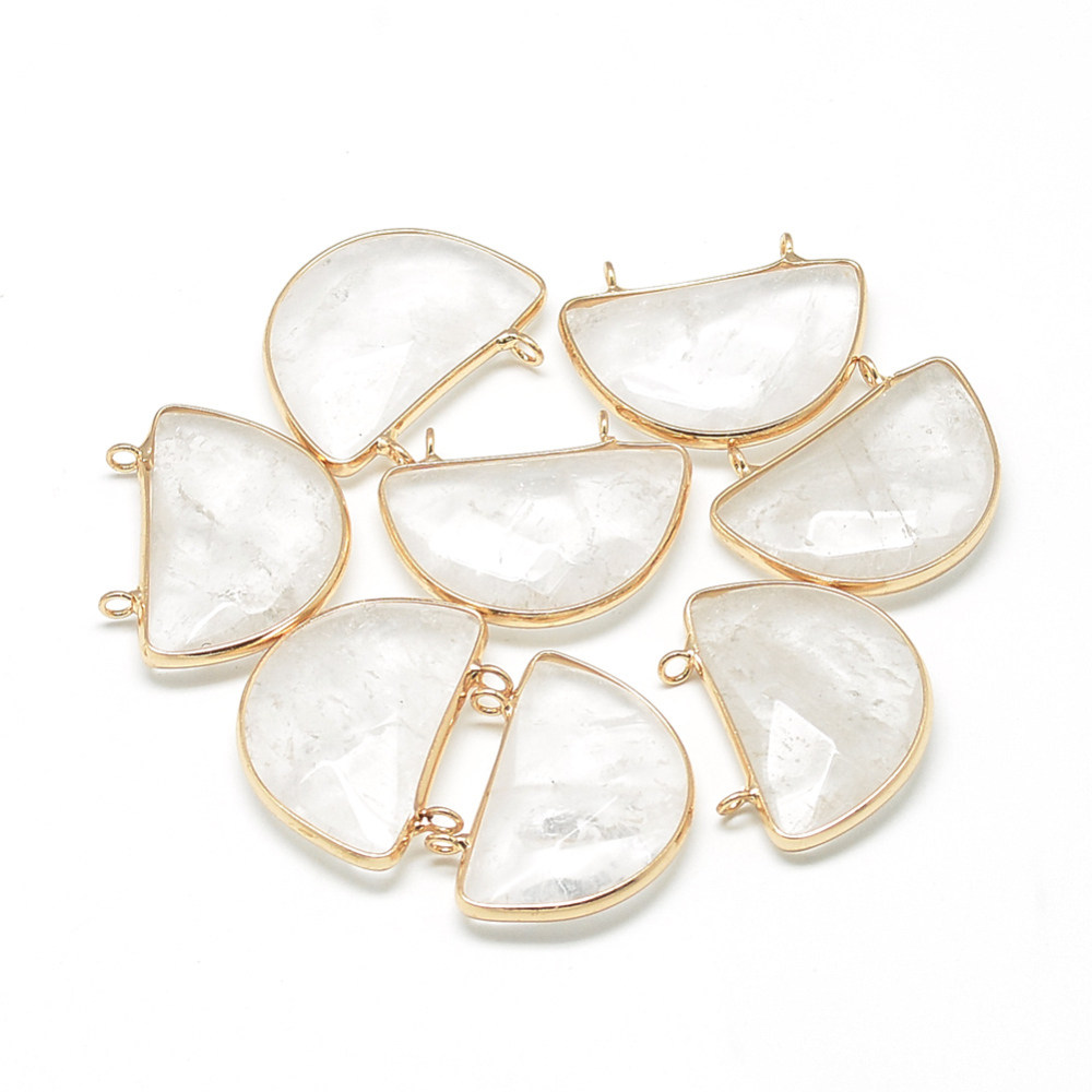 PandaHall Natural Quartz Crystal Pendants, with Brass Findings, Faceted, Half Round, Golden, Clear, 32x25~26x7mm, Hole: 2mm Quartz Crystal...