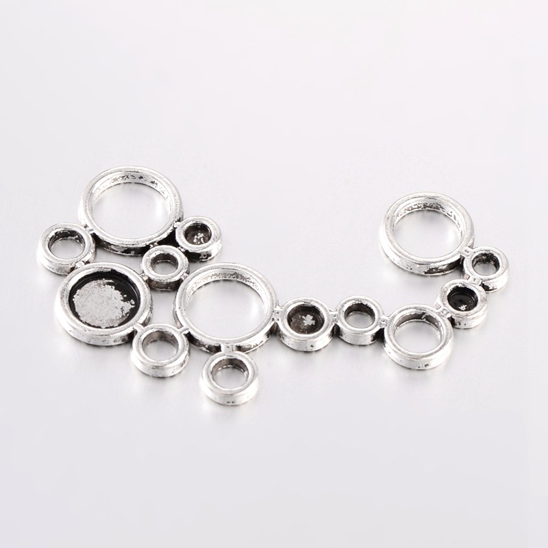 PandaHall Antique Silver Alloy Cabochon Connector Settings, Lead Free and Cadmium Free, Flat Round, about 57mm long, 38.5mm wide, 2mm thick...