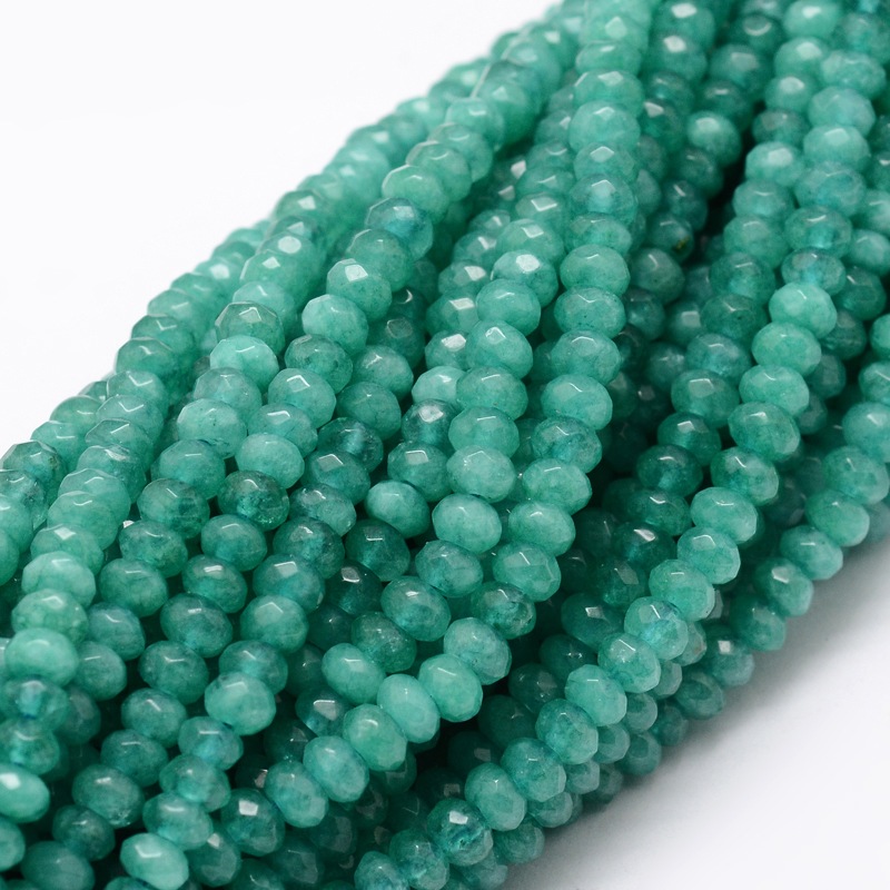 PandaHall Dyed Natural Malaysia Jade Rondelle Beads Strands, Faceted, DarkCyan, 4x2mm, Hole: 1mm; about 137pcs/strand, 14.5" Malaysia Jade...