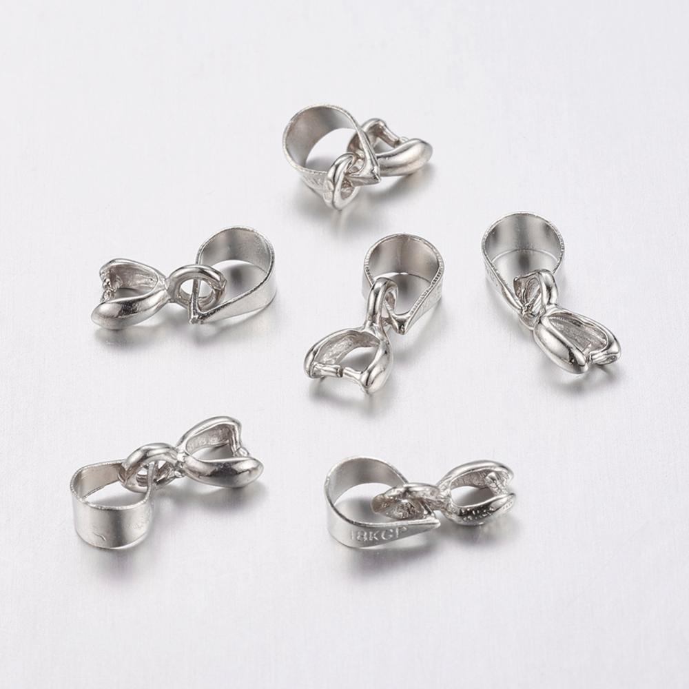 PandaHall Brass Ice Pick Pinch Bails, Nickel Free, Platinum Color,Size: Dimension: 11mm long, hole: about 3mm. Brass