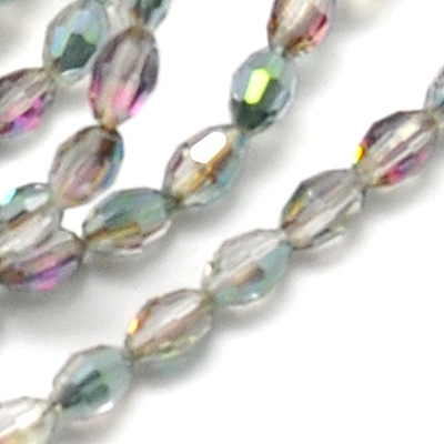 PandaHall Electroplate Glass Beads Strands, Half Plated, Faceted, Oval, Clear, 6x4mm, Hole: 1mm; about 72pcs/strand, 16" Oval Clear