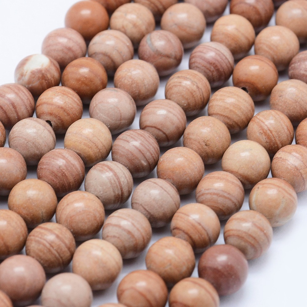PandaHall Natural Red Line Jasper Beads Strands, Round, 8mm, Hole: 1mm; about 47pcs/strand, 14.8"(37.6cm) Red Line Jasper Round Orange