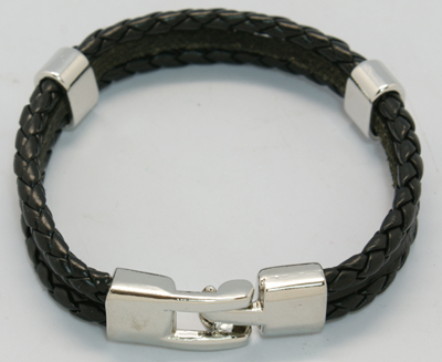 PandaHall Multi-strand Leather Cord Bracelets, with Alloy Findings and Clasps, Black, 220x12mm Imitation Leather Black