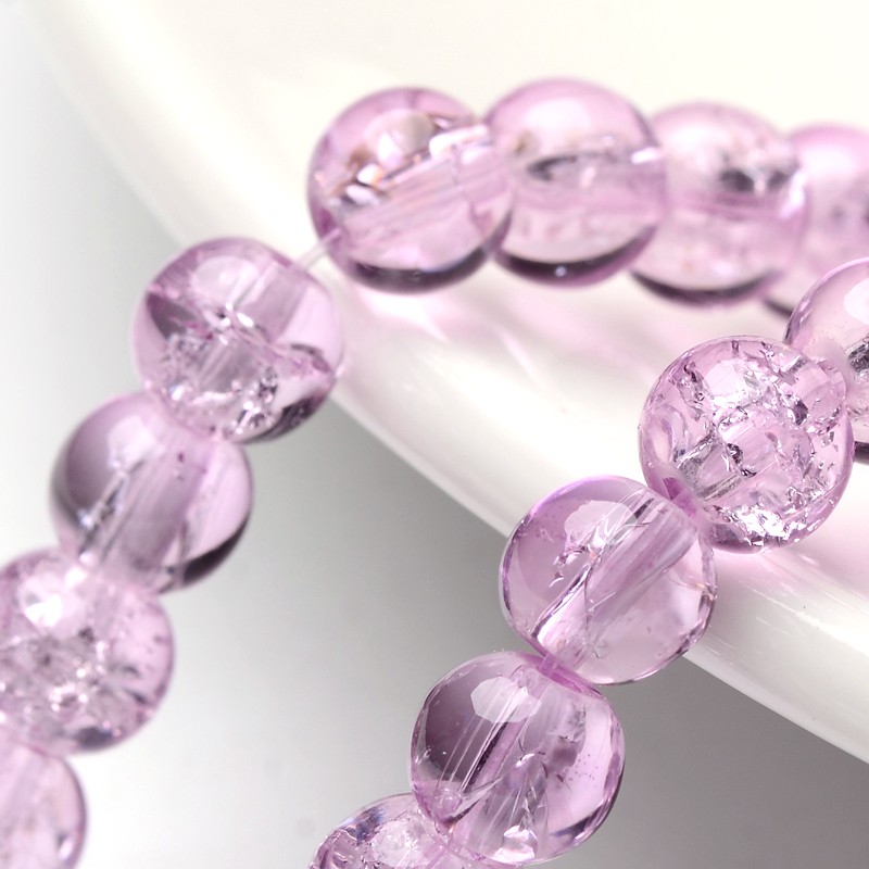 PandaHall Plum Crackle Glass Round Beads Strands, 6mm; Hole: 1.3~1.6mm; about 133pcs/strand, 31.4" Round Purple
