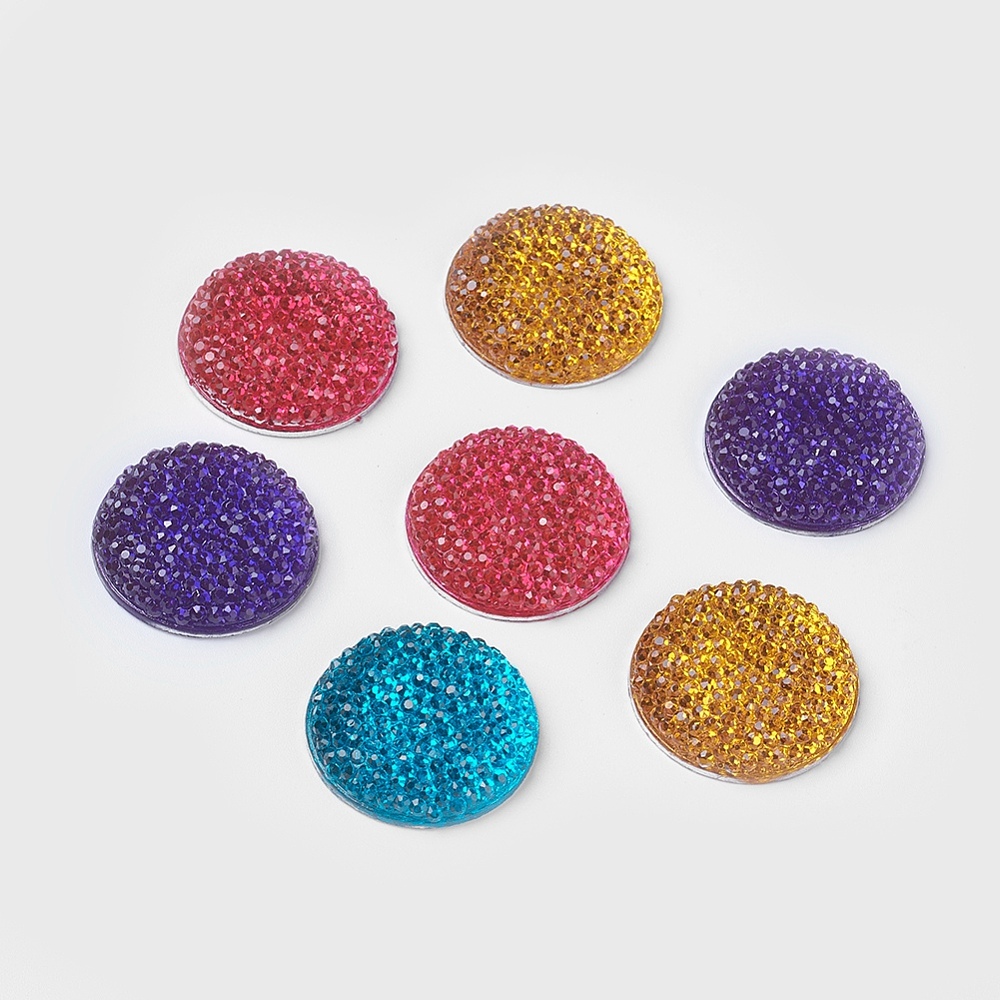 PandaHall Mixed Color Half Round Resin Rhinestone Cabochons, about 24mm wide, 24mm long, 6mm thick Resin Half Round Multicolor