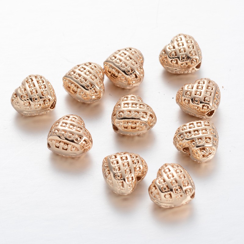 PandaHall Heart Light Gold Plating Brass Beads, 9x10x6.5mm, Hole: 1mm Brass Heart