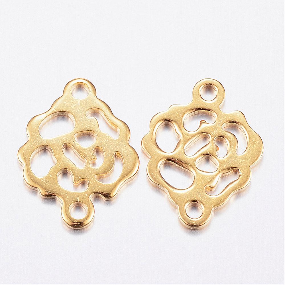 PandaHall 304 Stainless Steel Links, Flower, Golden, 14x11x1mm, Hole: 1.2mm Stainless Steel Flower