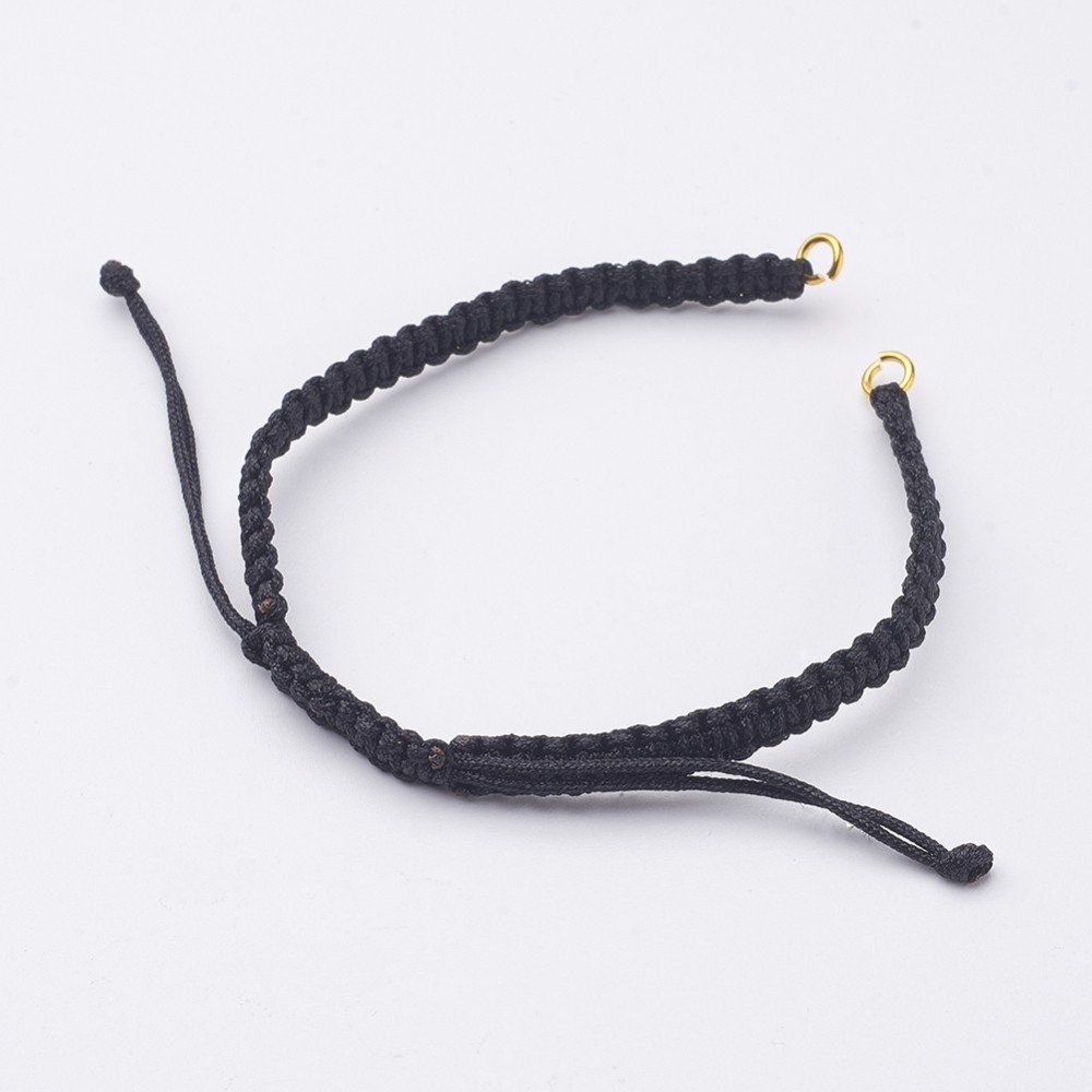 PandaHall Nylon DIY Bracelet Makings, with Brass Rings, Golden, Black, 175x7.5mm Nylon Black