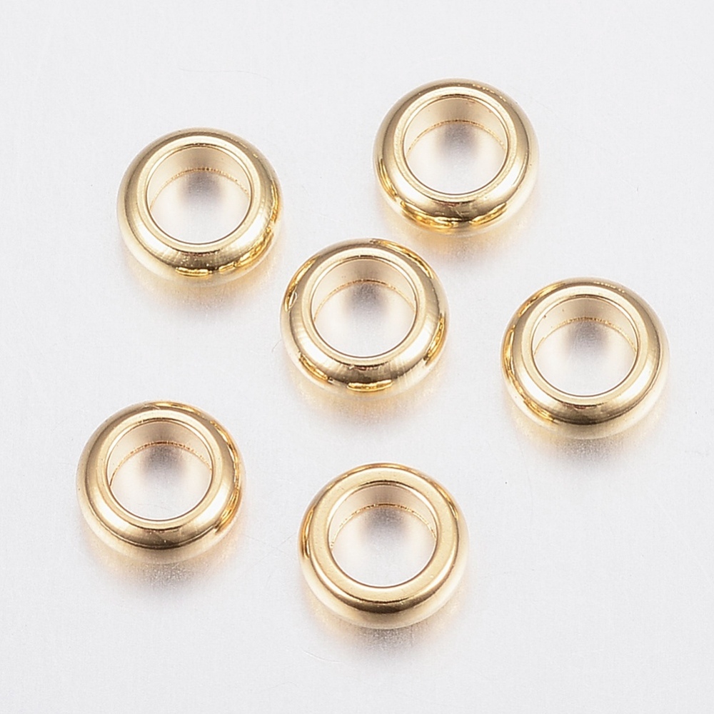 PandaHall 304 Stainless Steel Bead Spacers, Rondelle, Golden, 6x2mm, Hole: 4mm Stainless Steel Rondelle