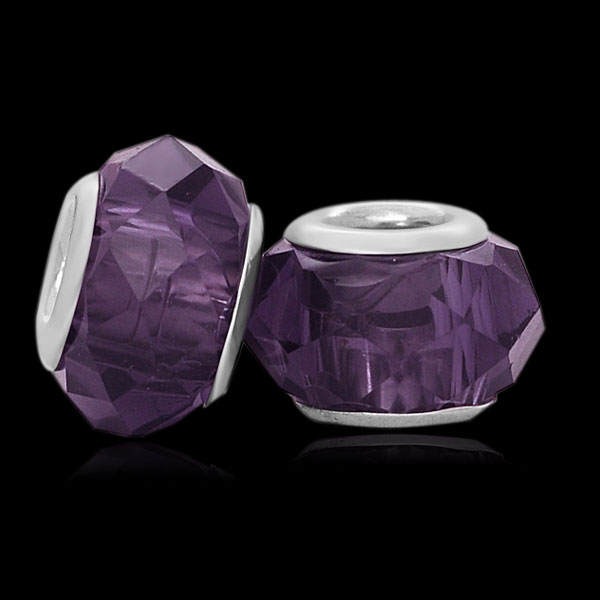 PandaHall Faceted Rondelle Handmade Lampwork European Large Hole Beads, with Double 316 Stainless Steel Core, Stainless Steel Color, Purple...