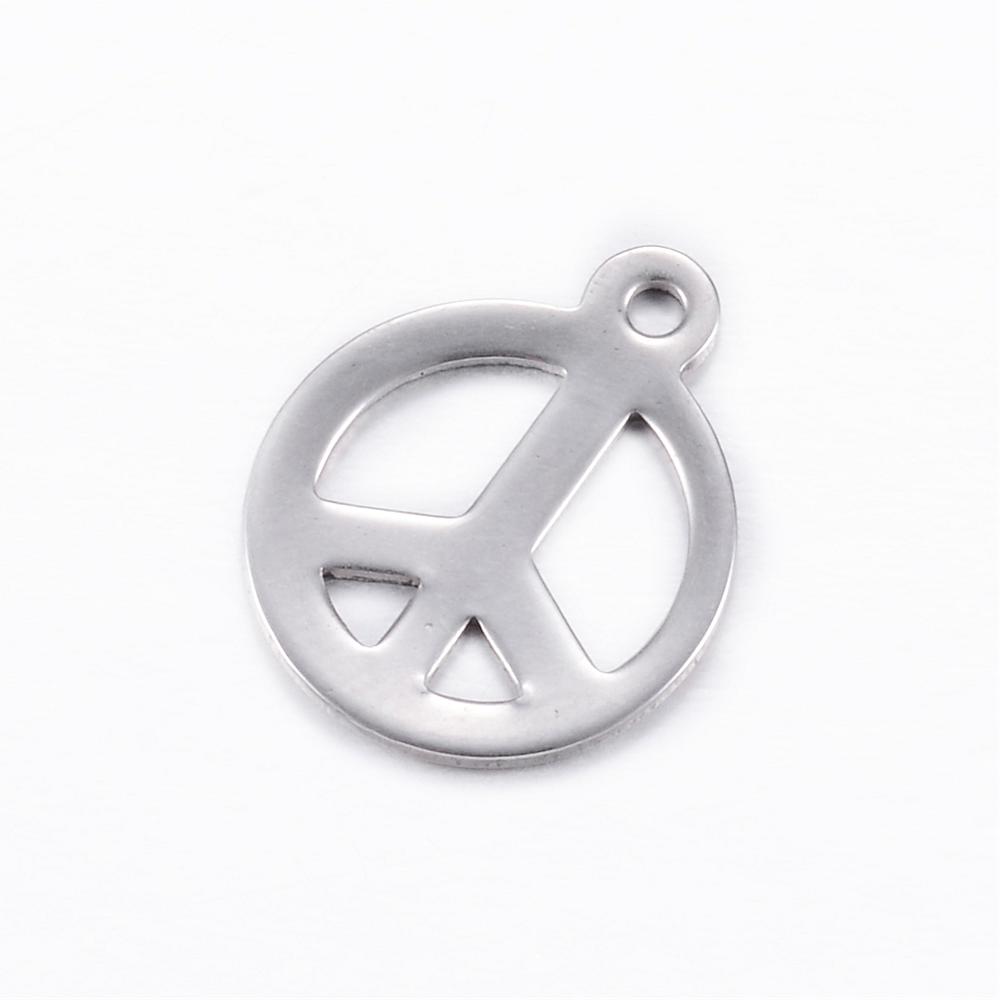 PandaHall 304 Stainless Steel Charms, Peace Sign, Stainless Steel Color, 15x12.5x0.8mm, Hole: 1mm Stainless Steel Peace Sign