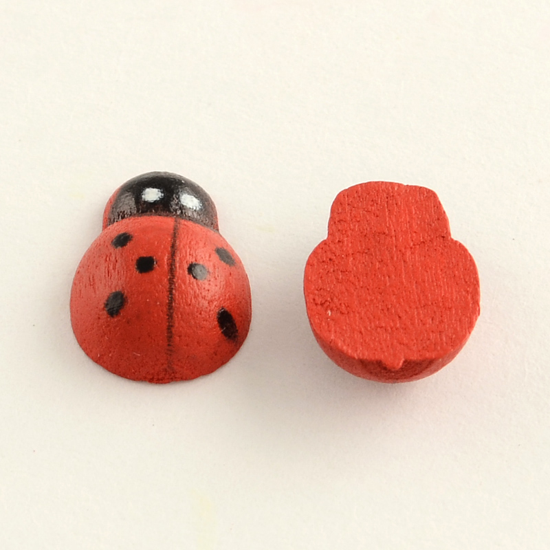 PandaHall Dyed Ladybug Wood Cabochons, FireBrick, 13x9x4mm Wood Ladybug Red