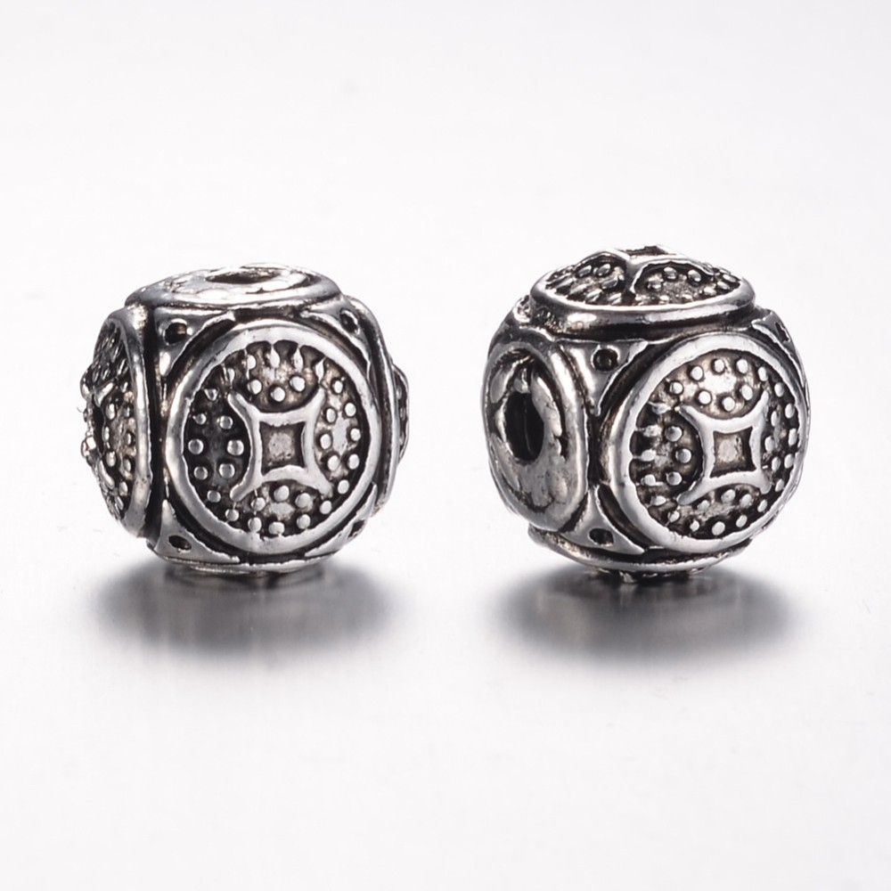 PandaHall Tibetan Style Alloy 3-Hole Guru Beads, Round, Antique Silver, 12x10mm, Hole: 2mm Alloy Round