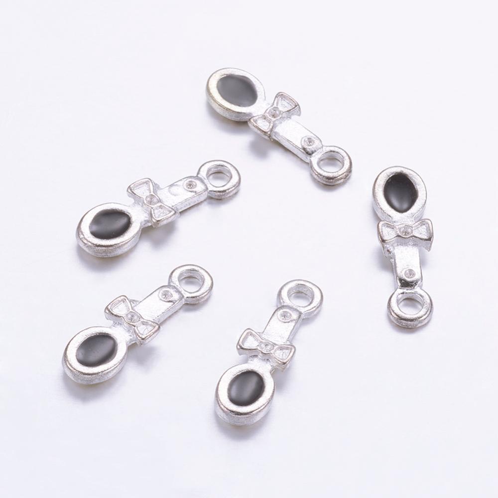 PandaHall Alloy Enamel Charms, Spoon with Bowknot, Silver, Black, about 20mm long, 6mm wide, 2.5mm thick, hole: 2.5mm Alloy+Enamel Tableware...