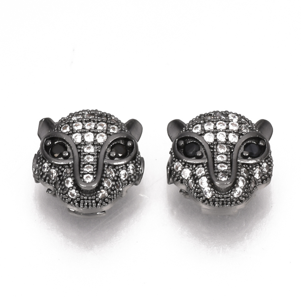 PandaHall Brass Micro Pave Cubic Zirconia Beads, Leopard, Gunmetal, 11x11x6mm, Hole: 1.5mm Brass+Cubic Zirconia Leopard