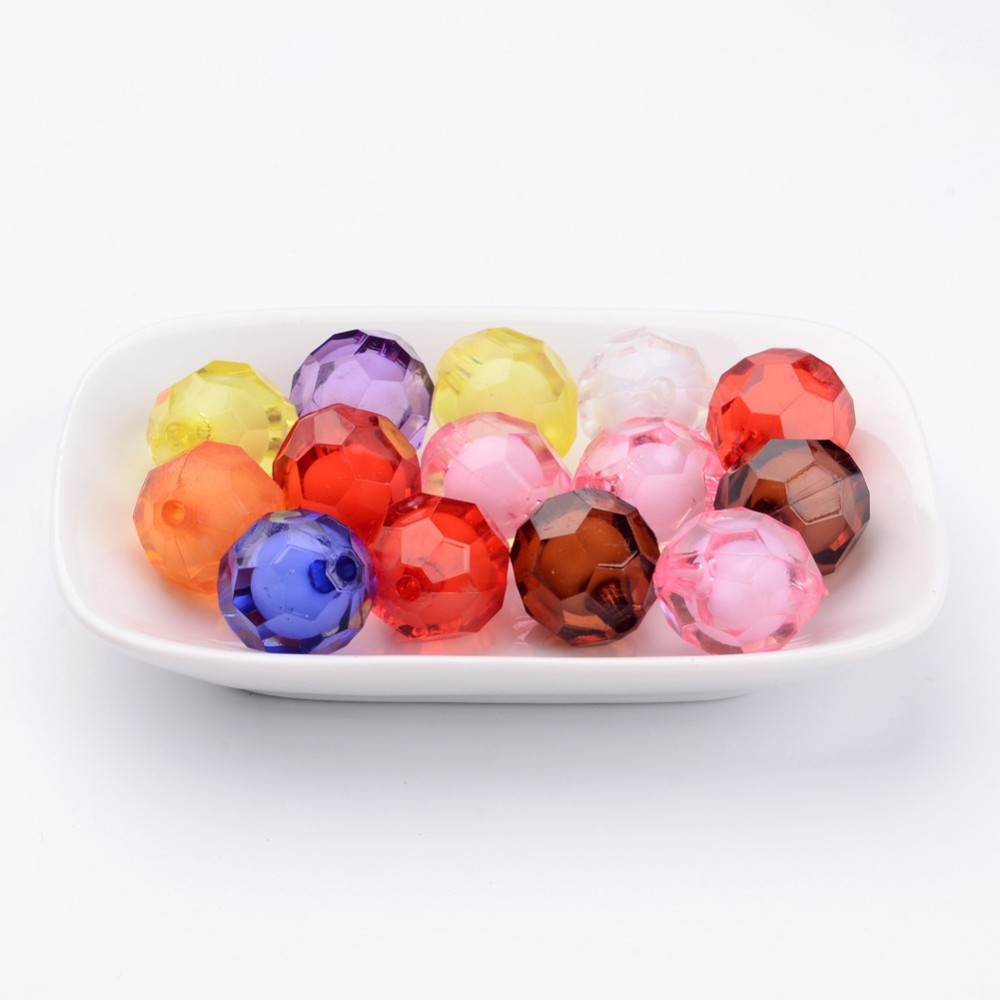 PandaHall Mixed Color Faceted Round Transparent Acrylic Beads, Bead in Bead, 20mm, Hole: 3mm Acrylic Round Multicolor