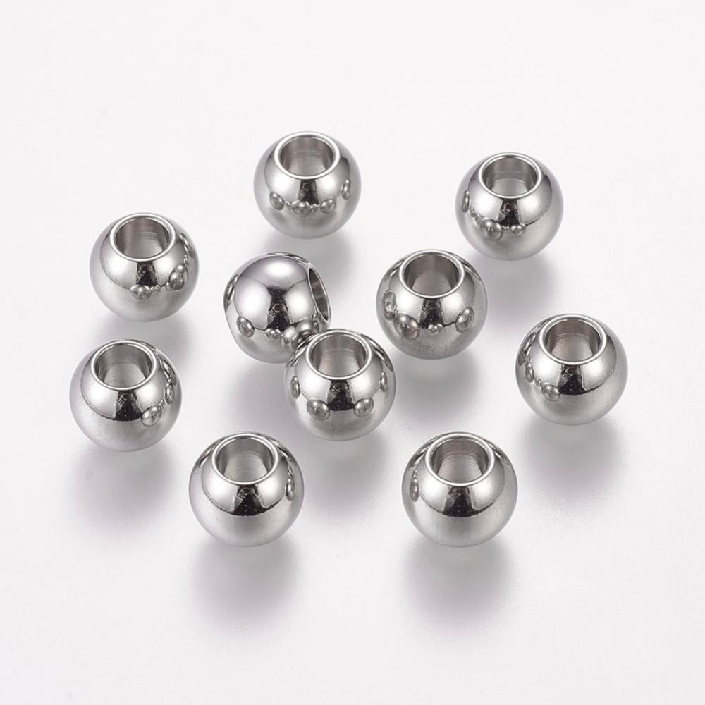 PandaHall 304 Stainless Steel European Beads, Large Hole Beads, Barrel, 10x8mm, Hole: 5mm Stainless Steel Barrel