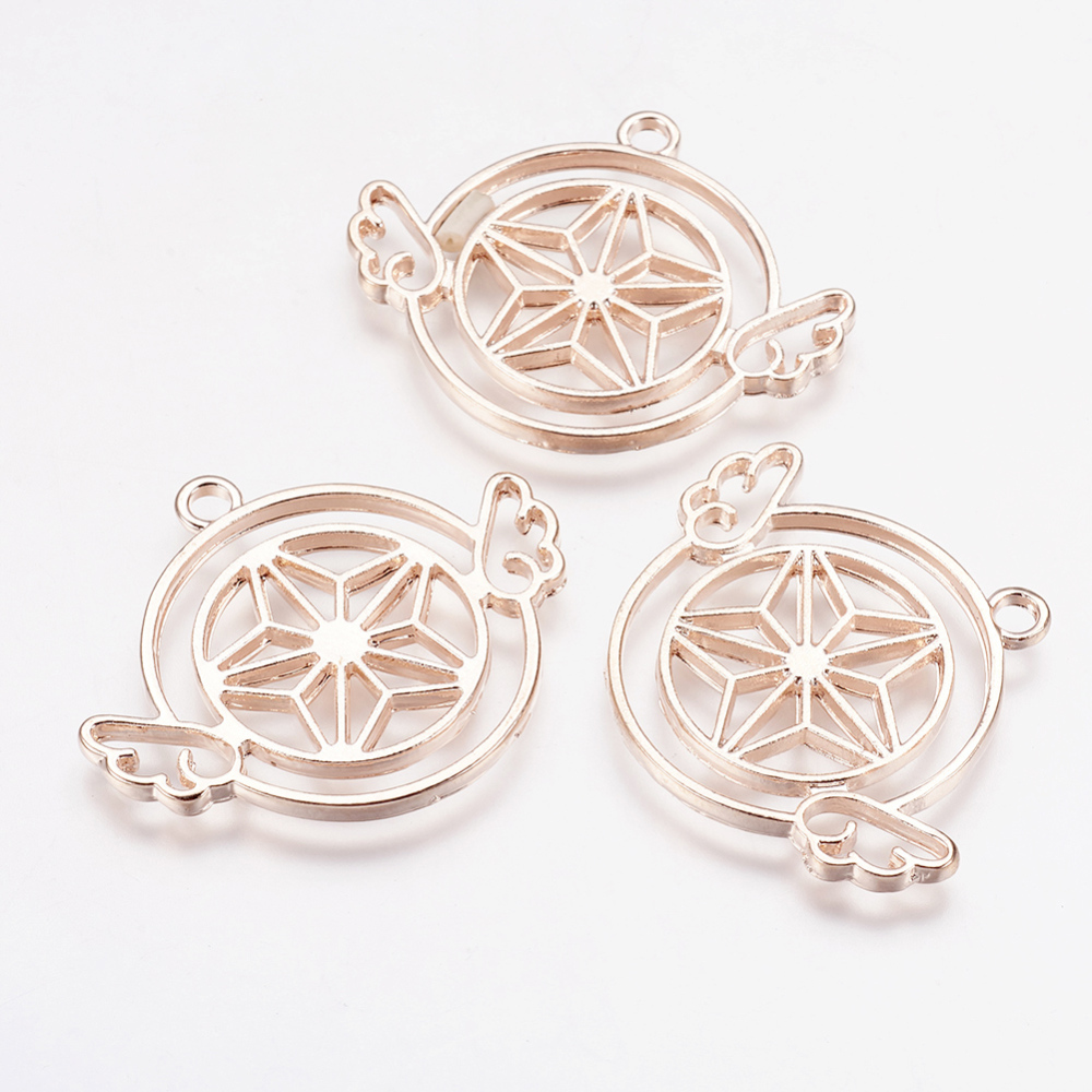 PandaHall Alloy Open Back Bezel Pendants, For DIY Resin, Pressed Flower Jewelry, Star with Wing, Rose Gold, 32x37x2mm, Hole: 3mm Alloy...