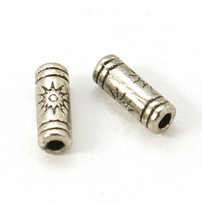 PandaHall Tibetan Silver Beads, Column with Sun, Lead Free & Cadmium Free, Antique Silver, 9.5x3.5mm, Hole: 1.5mm Alloy Column