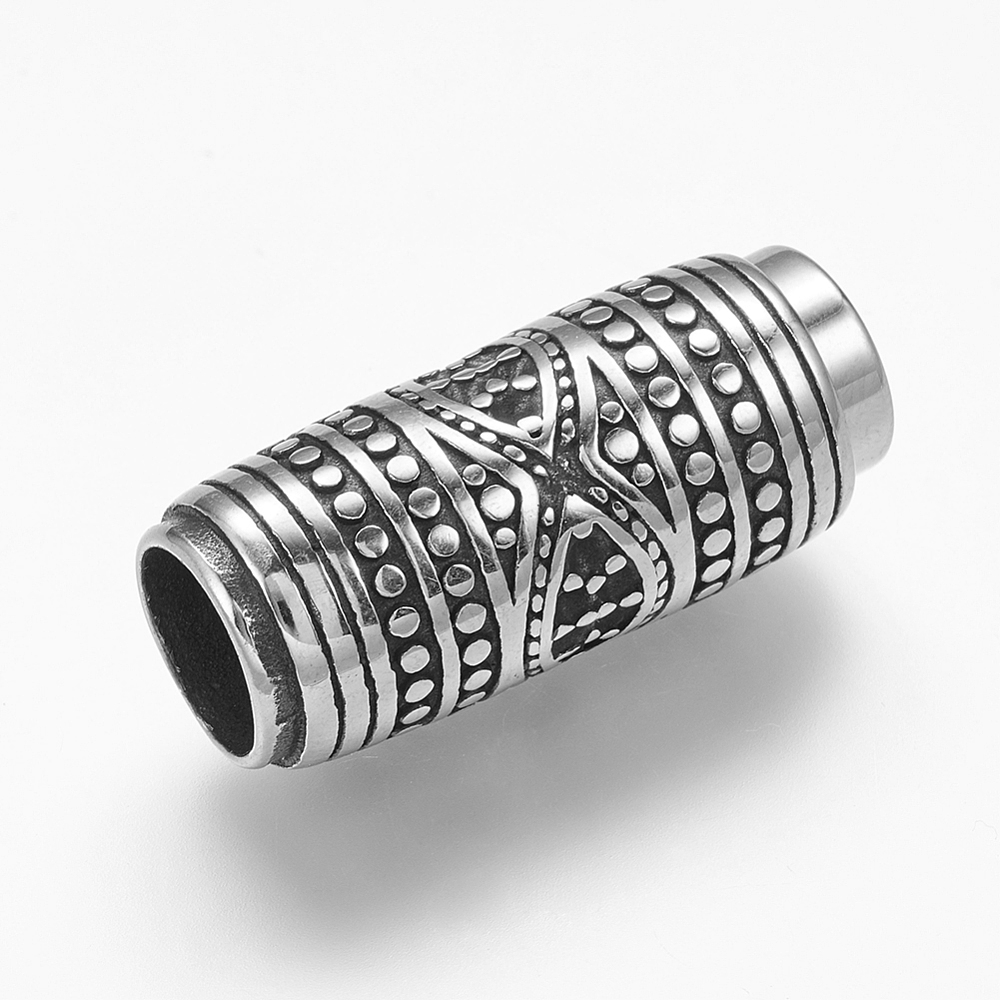 PandaHall 304 Stainless Steel Magnetic Clasps, Column, Antique Silver, 29x13mm, Hole: 8mm Stainless Steel Column