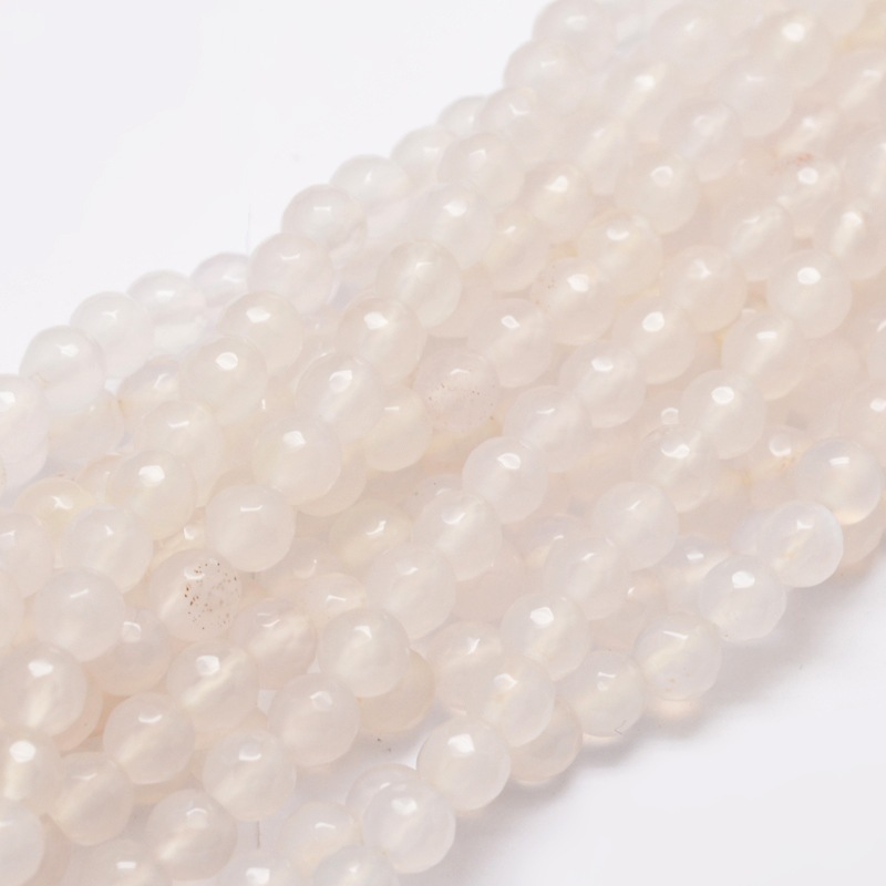 PandaHall Faceted Natural Agate Round Beads Strands, 6mm, Hole: 1mm; about 64pcs/strand, 14.7" Natural Agate Round