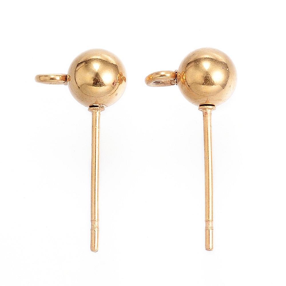 PandaHall 304 Stainless Steel Stud Earring Findings, Golden, 17x8x5mm, Hole: 2mm Stainless Steel