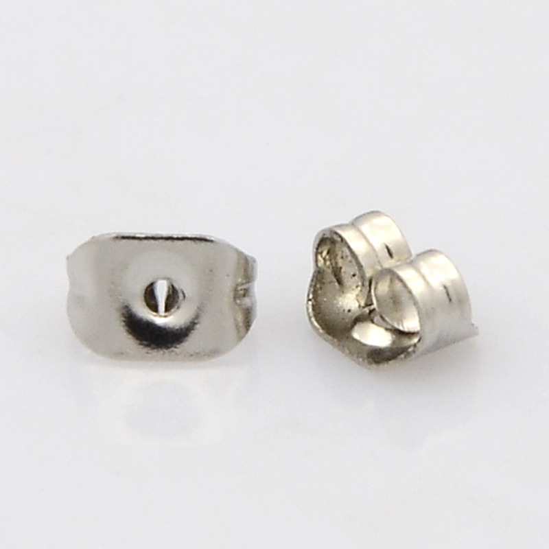 PandaHall 304 Stainless Steel Ear Nuts, Stainless Steel Color, 6x4.5x3.5mm, Hole: 1mm Stainless Steel