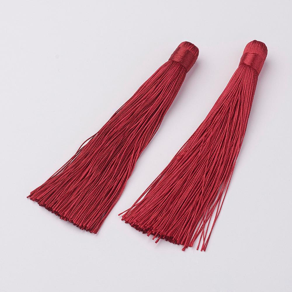 PandaHall Nylon Tassels Big Pendant Decorations, DarkRed, 120x10mm, Hole: 5mm Nylon Red
