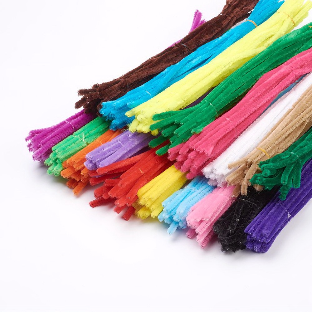 PandaHall 11.8" Christmas Tinsel Decoration DIY Chenille Stem Tinsel Garland Craft Wire, Mixed Color, 300x5mm Iron Multicolor