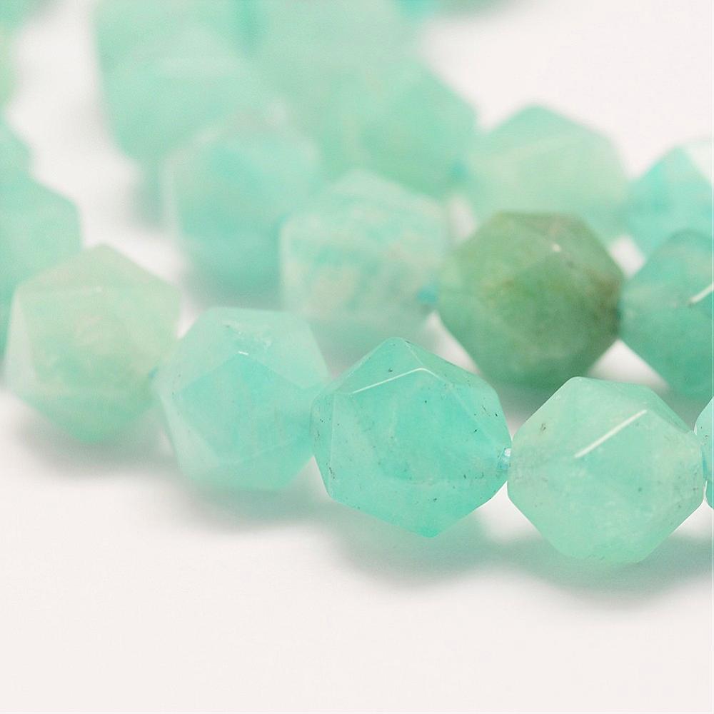 PandaHall Natural Amazonite Beads Strands, Polygon, Faceted, 5.5~6mm, Hole: 1mm; about 69pcs/strand, 15.16''(38.5cm) Amazonite Polygon