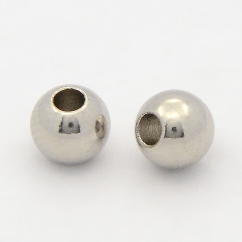 PandaHall Smooth 304 Stainless Steel Beads, Round, Stainless Steel Color, 6x5.2mm, Hole: 2mm Stainless Steel Round