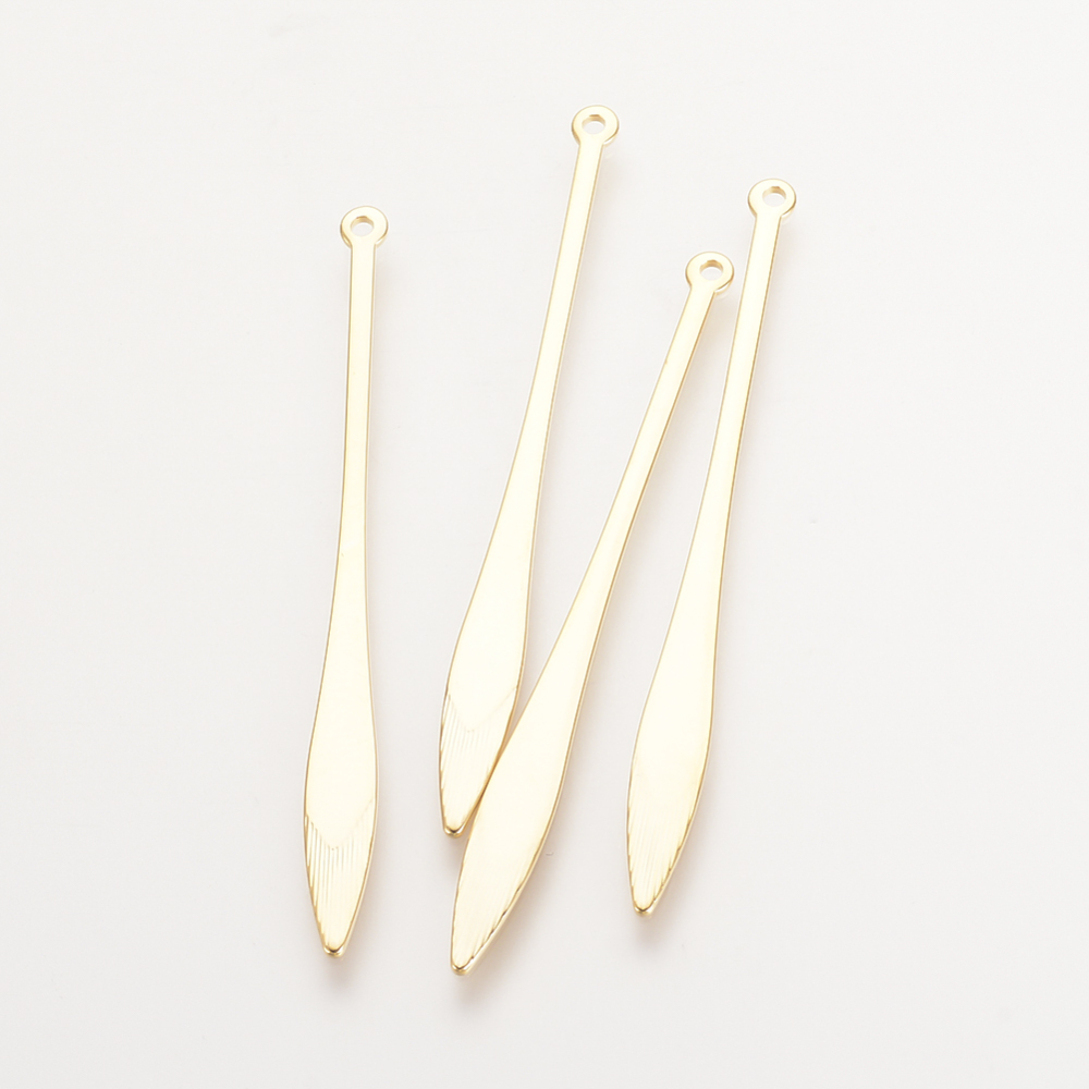 PandaHall Brass Pendants, Real Gold Plated, Bar, 48x4x1mm, Hole: 1mm Brass Others