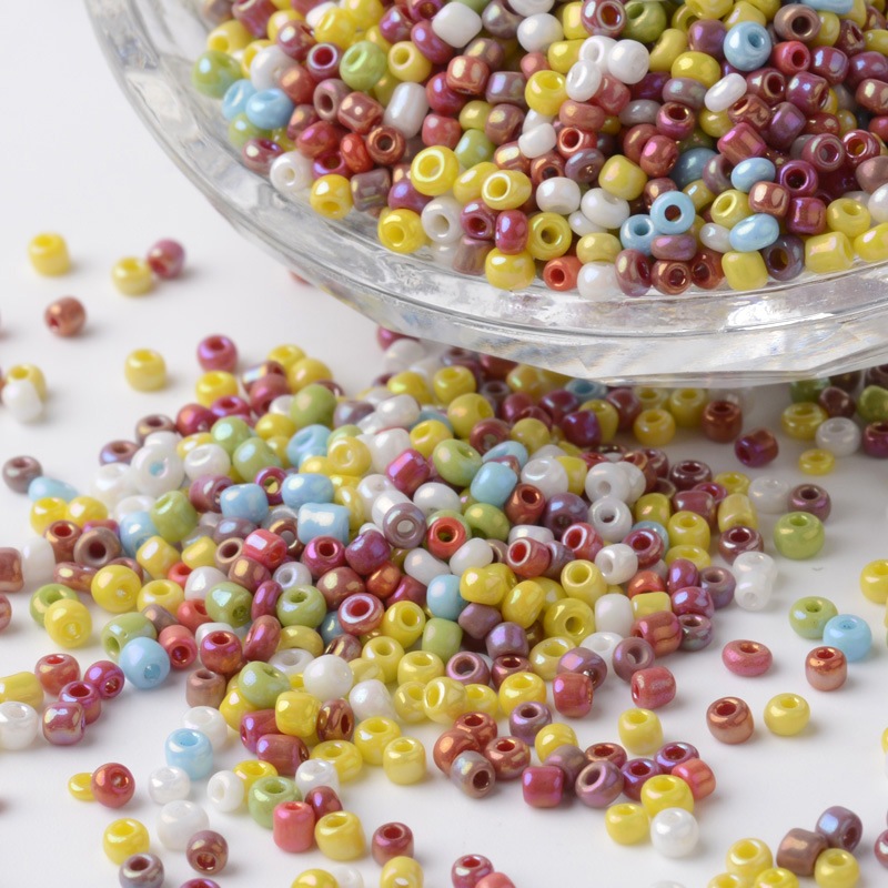 PandaHall 12/0 Opaque Colors Rainbow Plated Round Glass Seed Beads, Mixed Color, 2~3x1.5~2mm, Hole: 0.8~1mm; about 37500pcs/pound Glass...